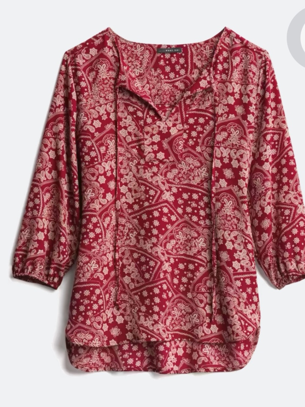 West Kei Red Paisley V-Neck Tie-Front Blouse